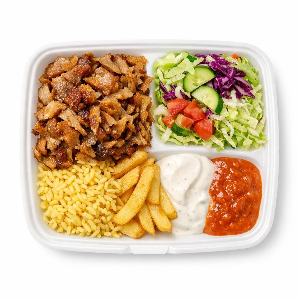 Dönerteller mit Beilage, Salat und Sauce